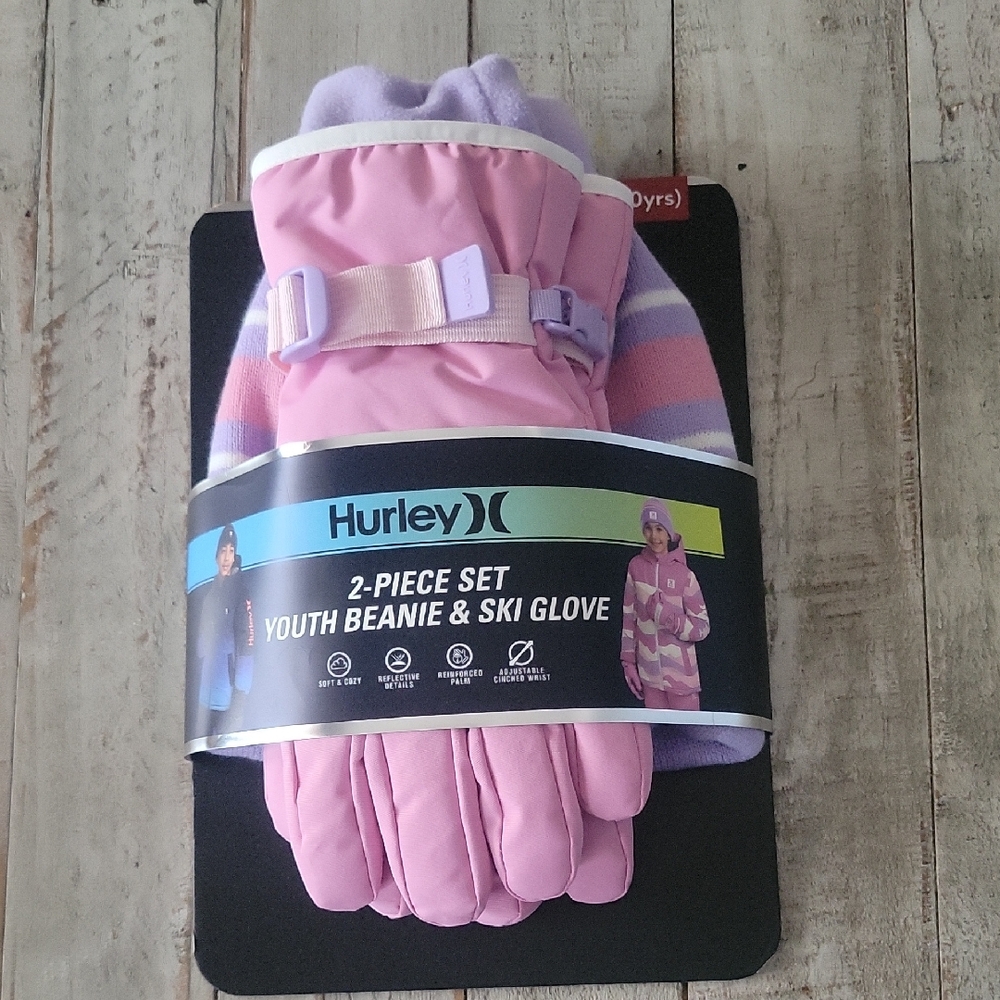 Hurley Lavender and Pink Youth Beanie & Glove Set